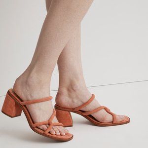 Coral suede summer block heel sandals - NWT, in box.